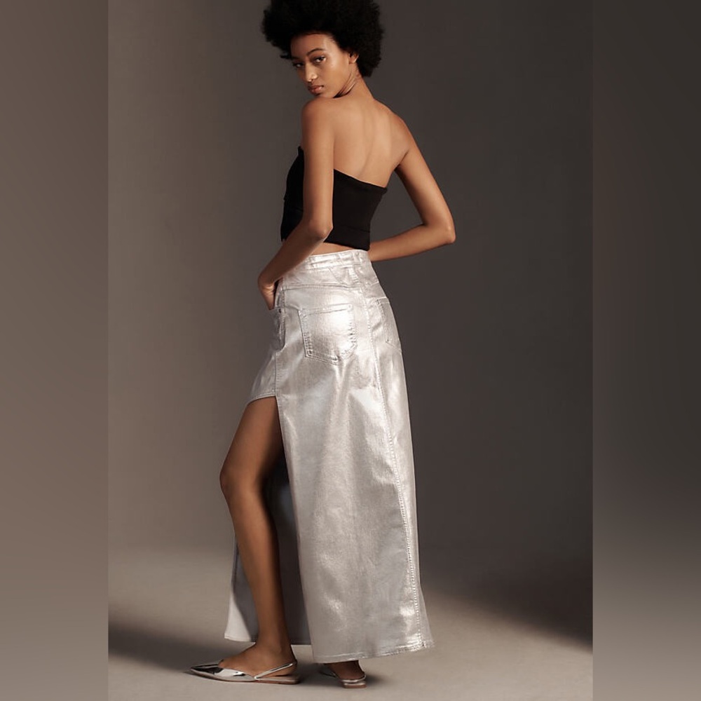 Anthropologie Pilcro Side-Slit Maxi Skirt-Silver-Size 8-NWT - Picture 3 of 8